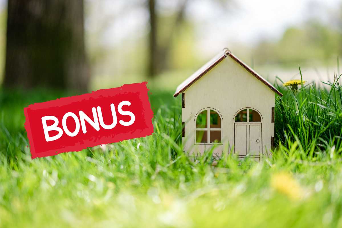 miniatura di una casa in mezzo all'erba con una scritta accanto "Bonus"